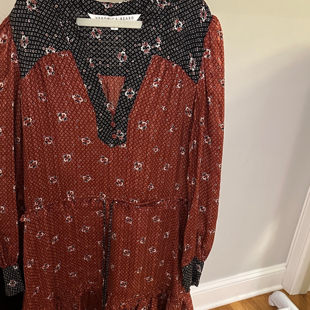 Veronica Beard Black and Red Floral Long Sleeve Dress